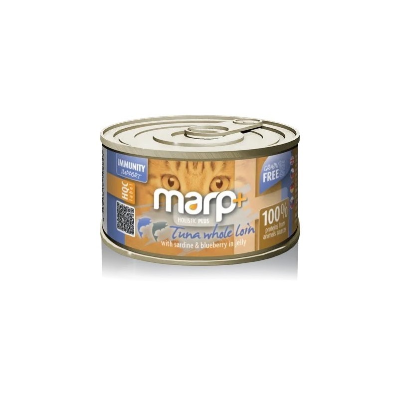 Marp plus tunfisk loin m/sardiner og blåbær i gele 24x70g