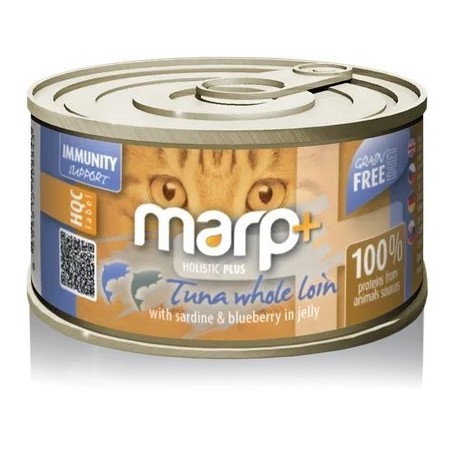 Marp plus tunfisk loin m/sardiner og blåbær i gele 24x70g